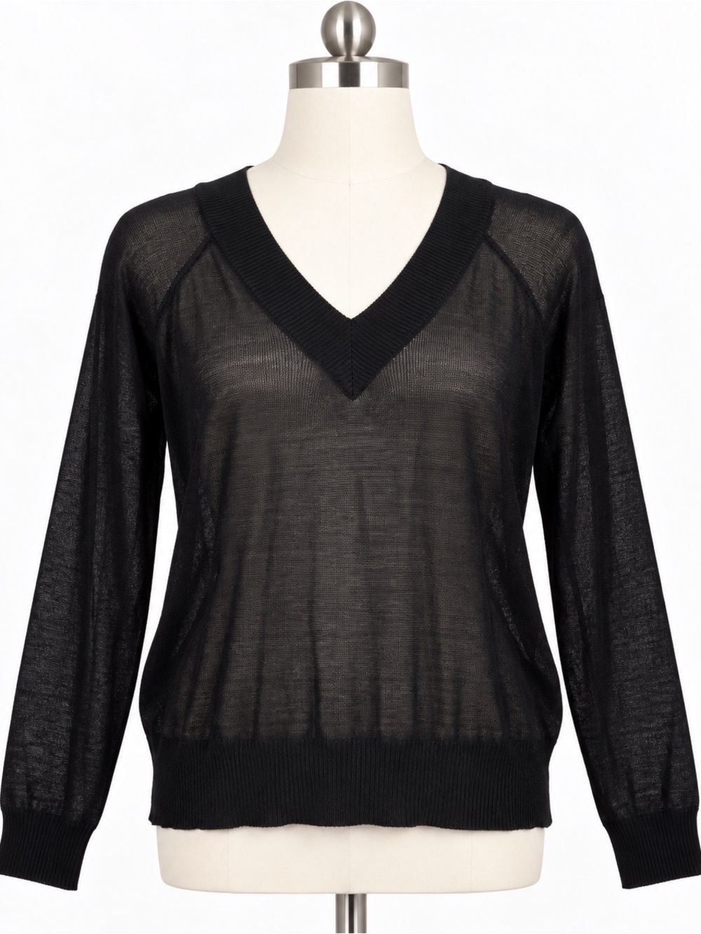 A.L.C. Black 100% Wool Sheer V-Neck Sweater – Size Medium